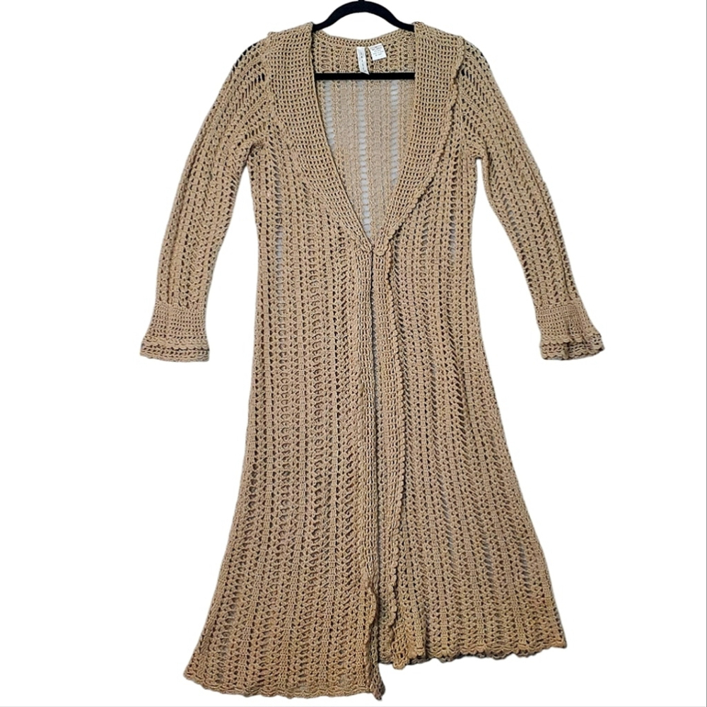 Twiggy Crocheted Sweater Boho CottageCore Hippie FairyCore Bell Sleeve Beige (M)